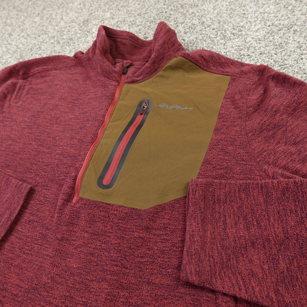 Eddie Bauer Sweater Mens XL Red Heather Pullover Zip Sweatshirt Outdoor‎ Hiking
